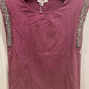 Pastels Mauve Embellished Muscle Tee